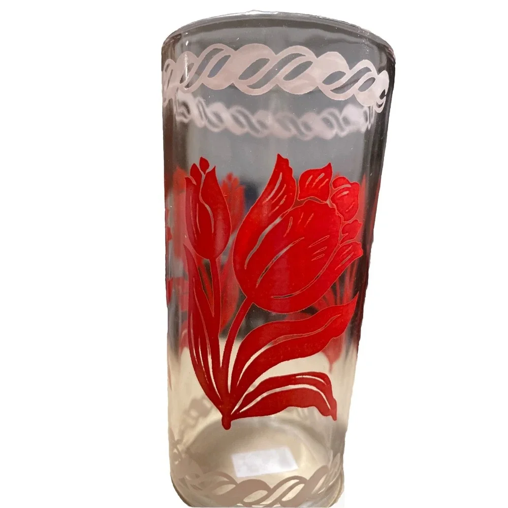 Red Rose Juice Glass Vintage 1940's Cottage Core Farmhouse